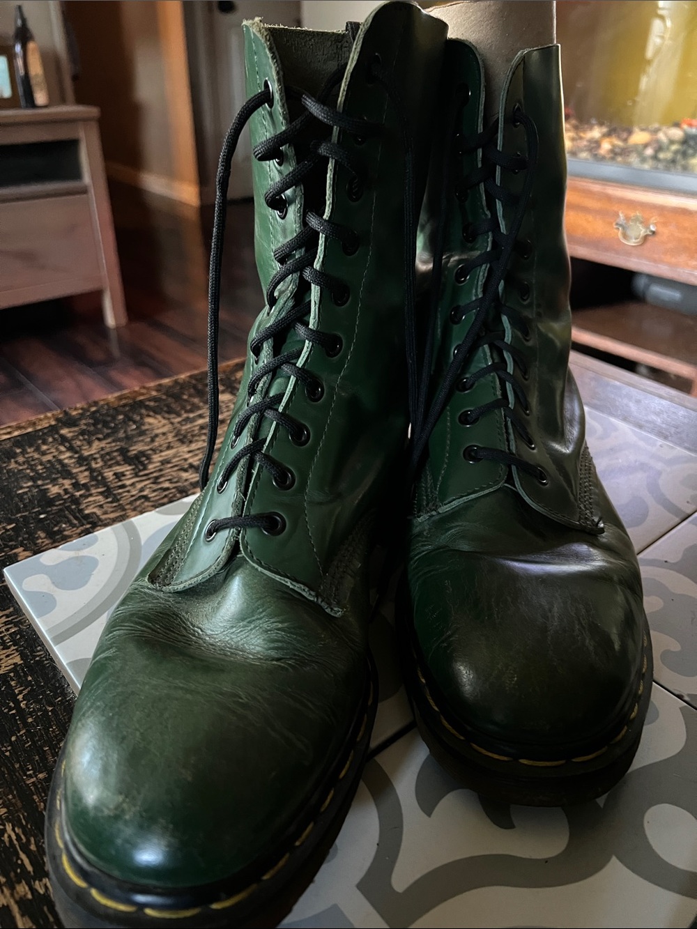Dr. Martens Dark Green Lace-Up Leather Combat Boots